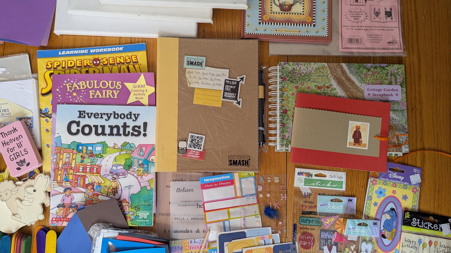 Craft Supplies Destash Box - Stickers Beads Scrapbooking Kids Crafts