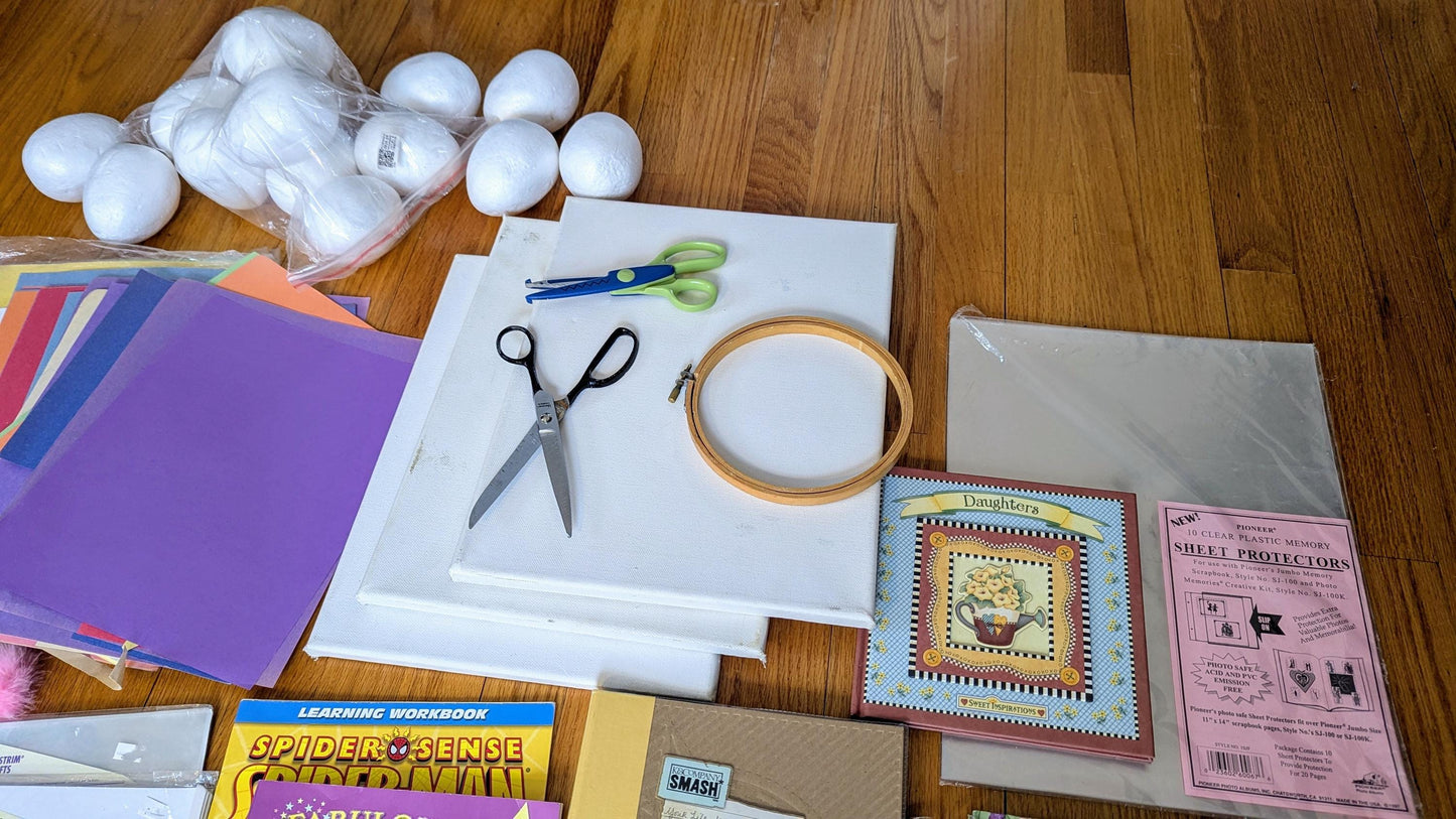 Craft Supplies Destash Box - Stickers Beads Scrapbooking Kids Crafts