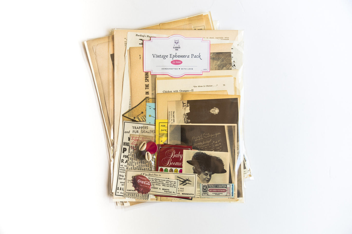 Vintage Ephemera Pack - 50 pc Junk Journal Kit with Old Book Pages and Scrap Paper
