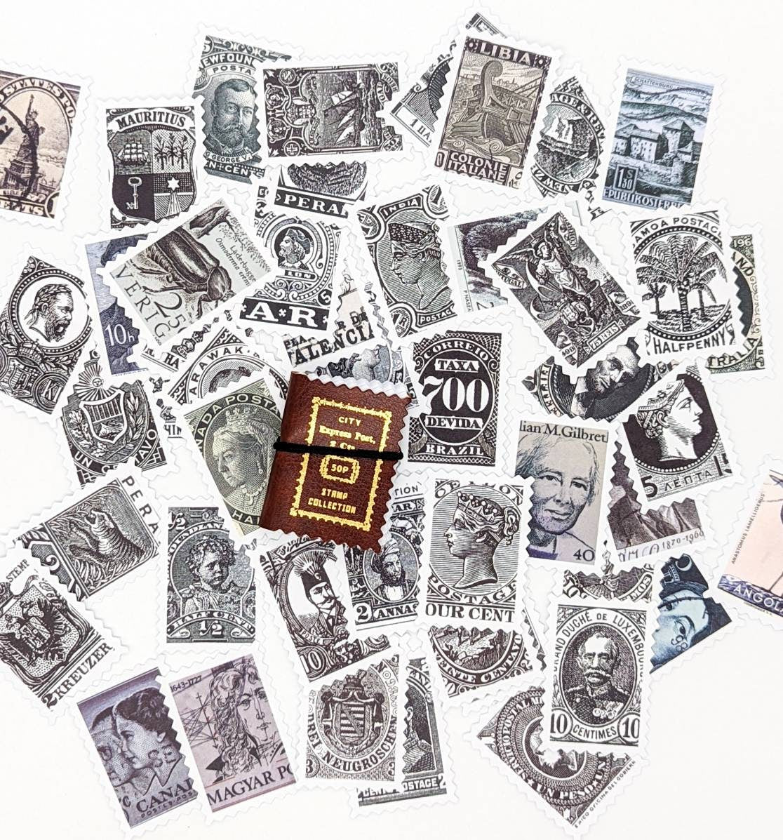 White Vintage-Inspired Reproduction Stamps – Unique Designs for Journaling & Crafts