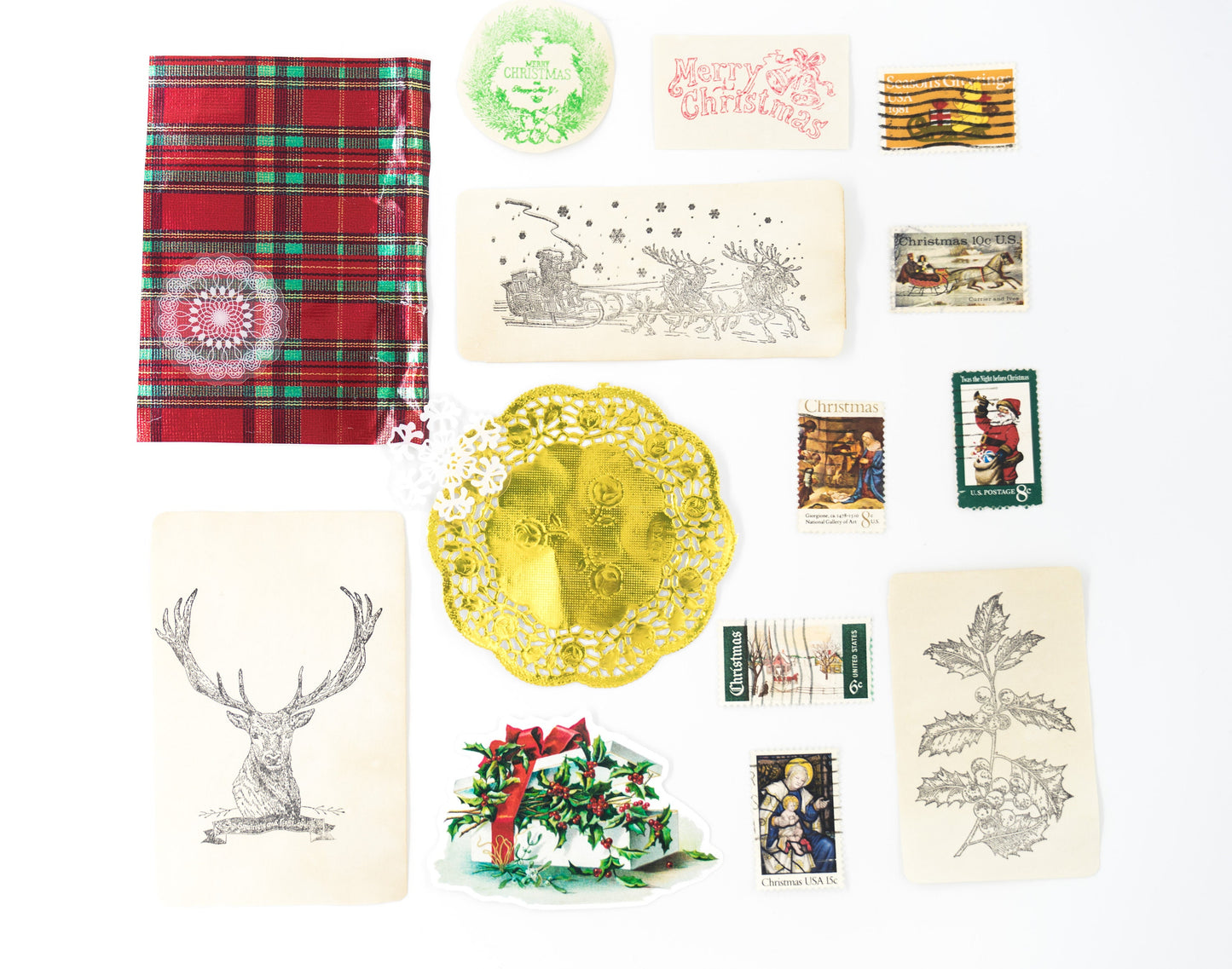 Vintage Christmas Ephemera Pack - 35pc Santa Stamps Book Pages for Junk Journals