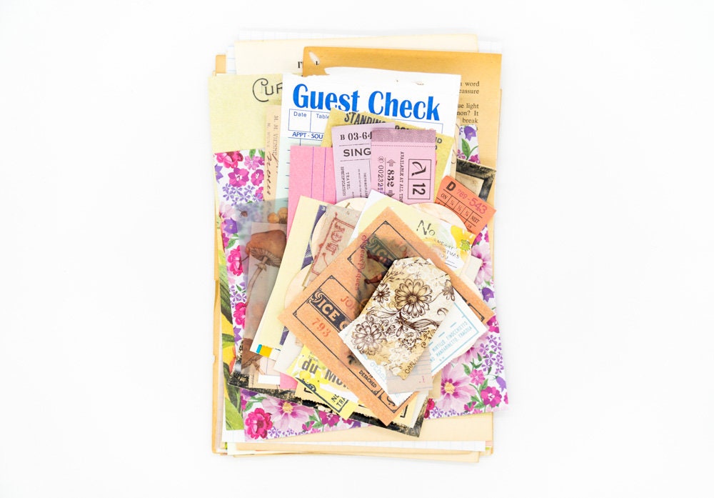 Vintage Ephemera Grab Bag - Junk Journal Kit with Old Book Pages Maps