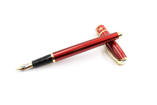 Red & Gold Metal Fountain Pen – Fine Point, Refillable with Ink Converter