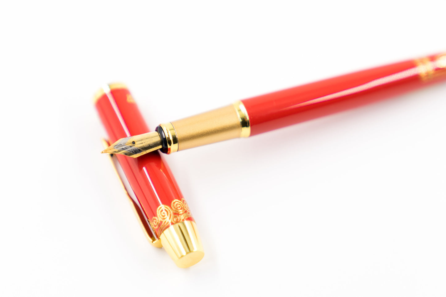 Luxury Chinese Fountain Pen - Red Gold Metal Calligraphy Instrument