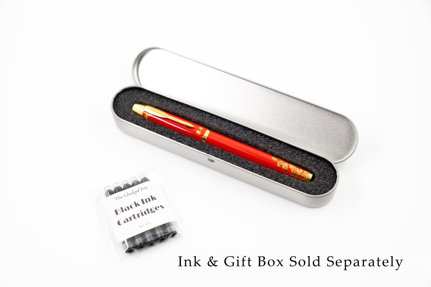 Luxury Chinese Fountain Pen - Red Gold Metal Calligraphy Instrument