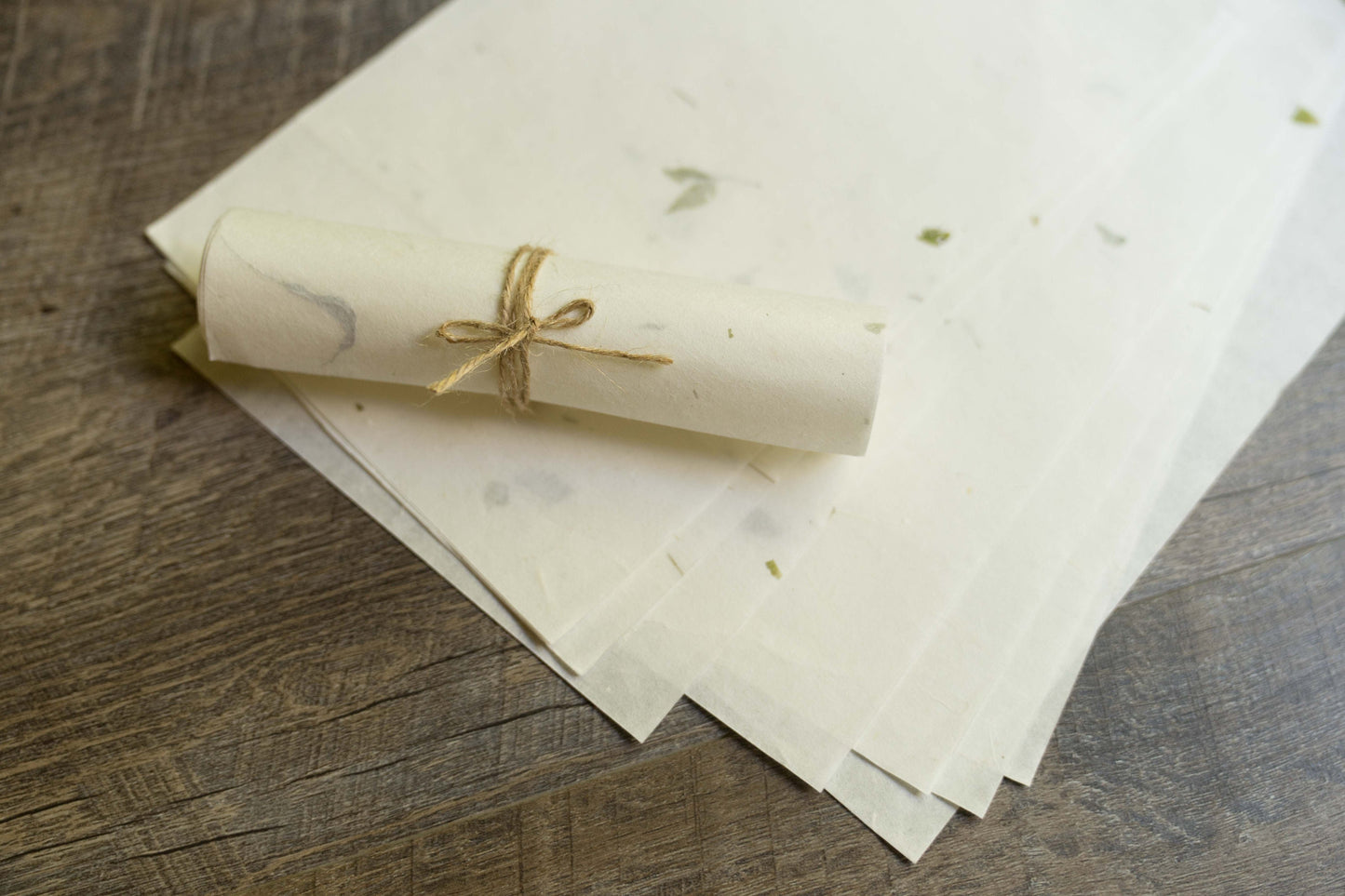 Handmade Flower Paper - Green Leaves Calligraphy Rice Paper 11x67 in Mulberry Lokta Stationery Decorative Decoupage