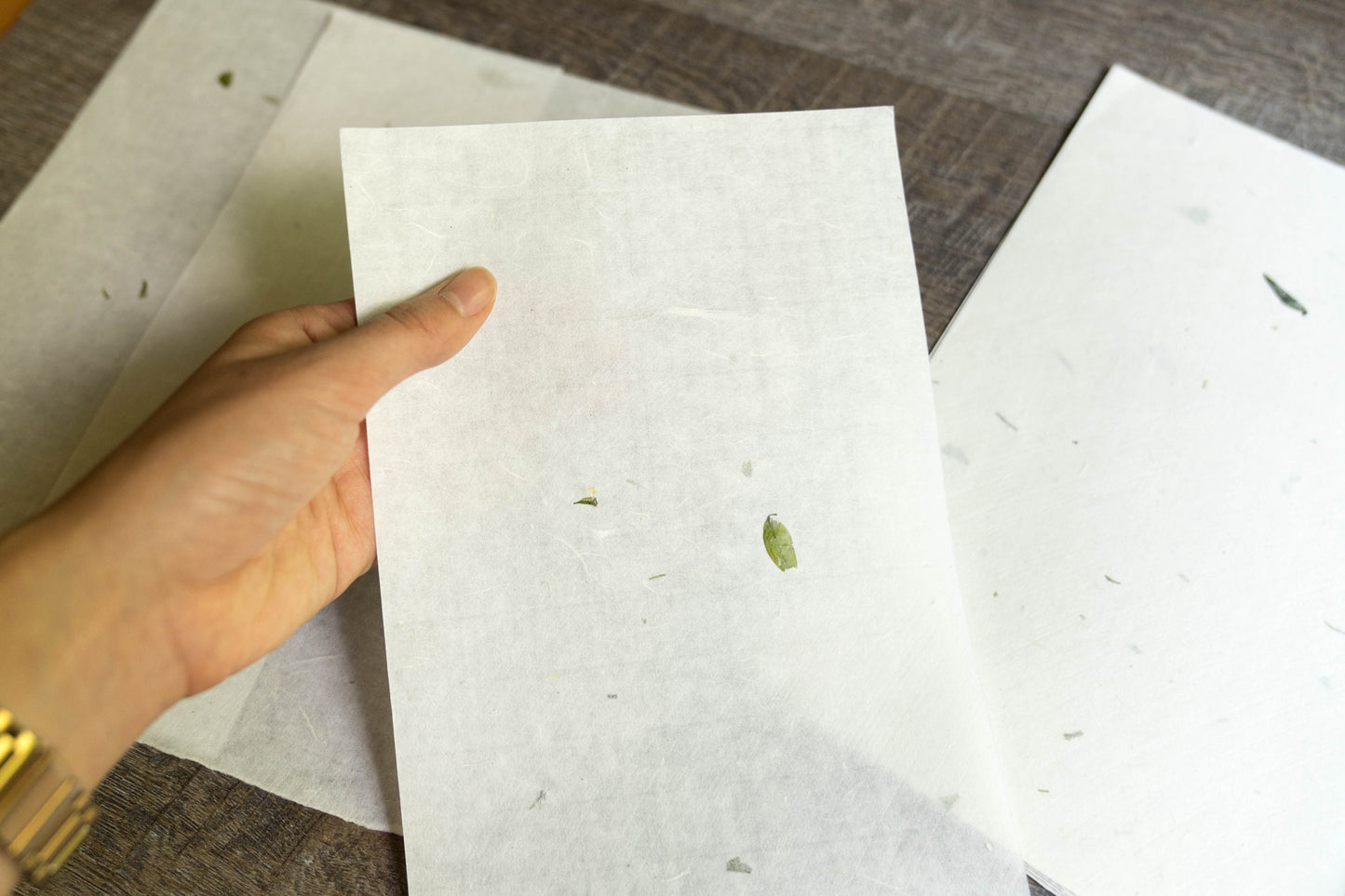 Handmade Flower Paper - Green Leaves Calligraphy Rice Paper 11x67 in Mulberry Lokta Stationery Decorative Decoupage