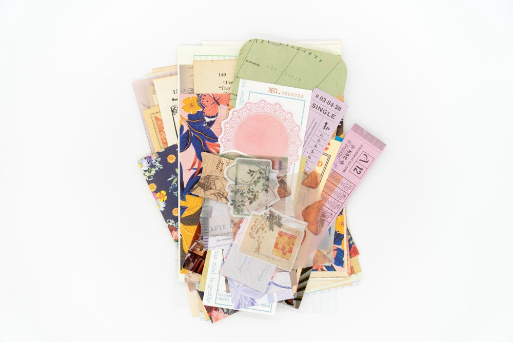 Vintage Ephemera Grab Bag - Junk Journal Kit with Old Book Pages Maps