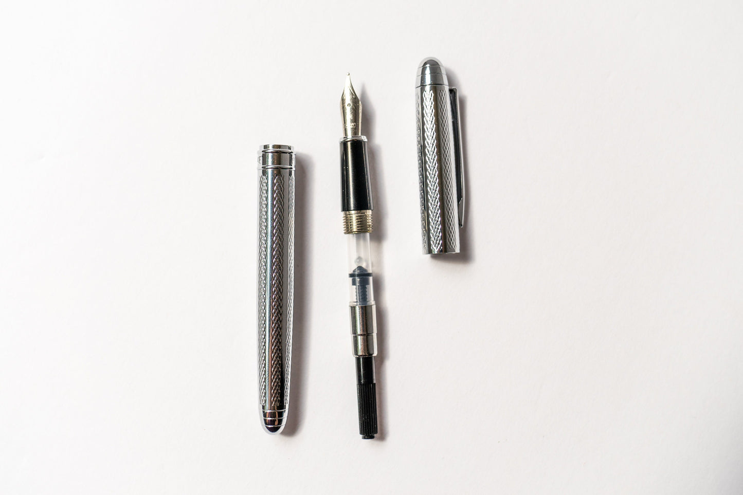 Silver Stainless Steel Fountain Pen - Vintage Refillable Calligraphy Pen with Medium Nib