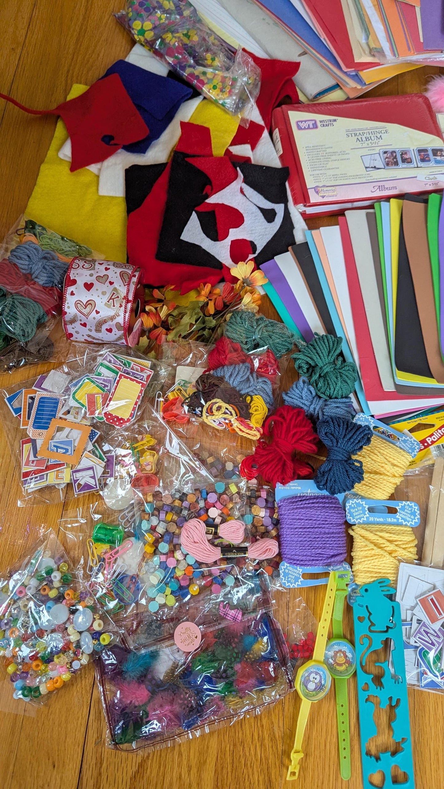 Craft Supplies Destash Box - Stickers Beads Scrapbooking Kids Crafts