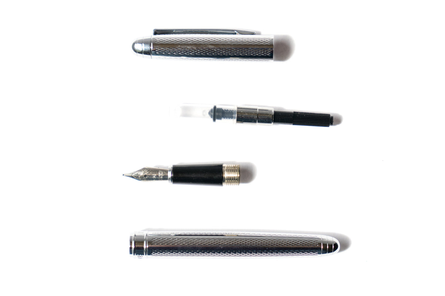 Silver Stainless Steel Fountain Pen - Vintage Refillable Calligraphy Pen with Medium Nib