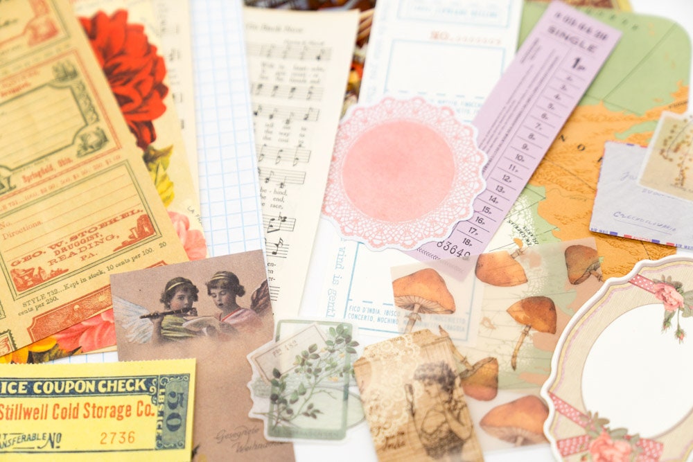 Vintage Ephemera Grab Bag - Junk Journal Kit with Old Book Pages Maps