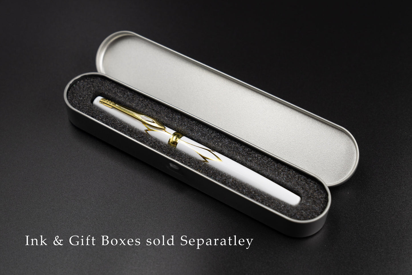 Elegant White Gold Metal Fountain Pen - Refillable Calligraphy Pen for Drawing Letter Writing