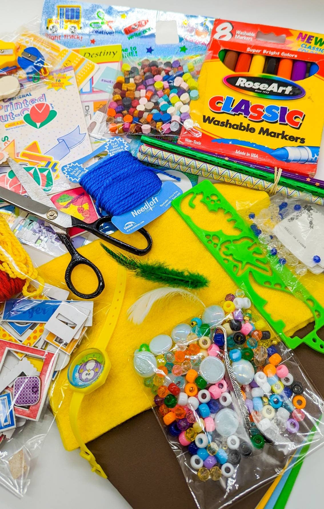 Craft Supplies Destash Box - Stickers Beads Scrapbooking Kids Crafts