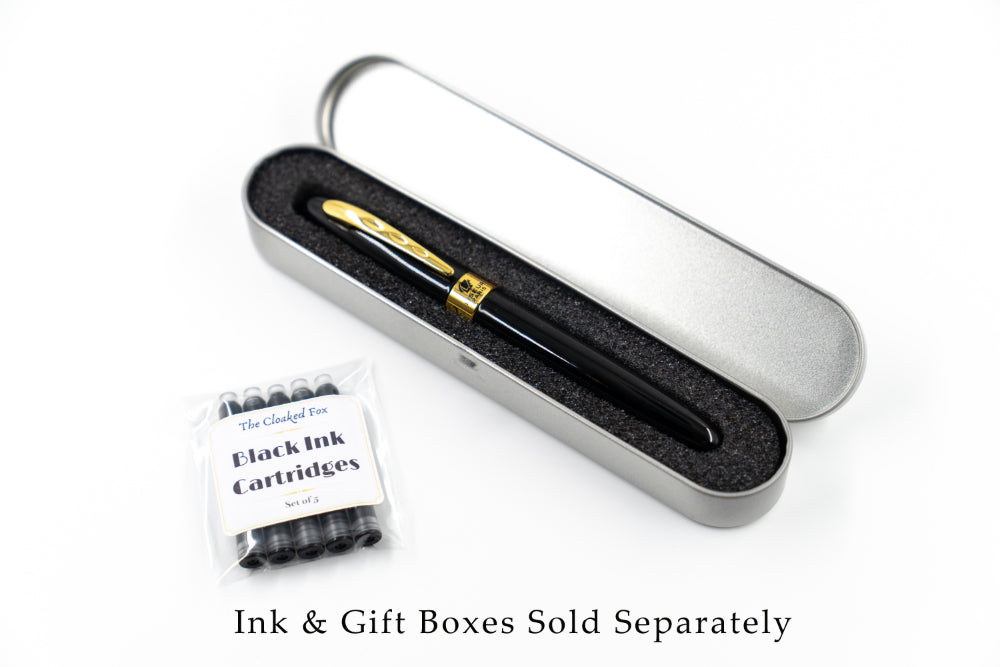 Black Fountain Pen - Elegant Gold Accents 007 Style