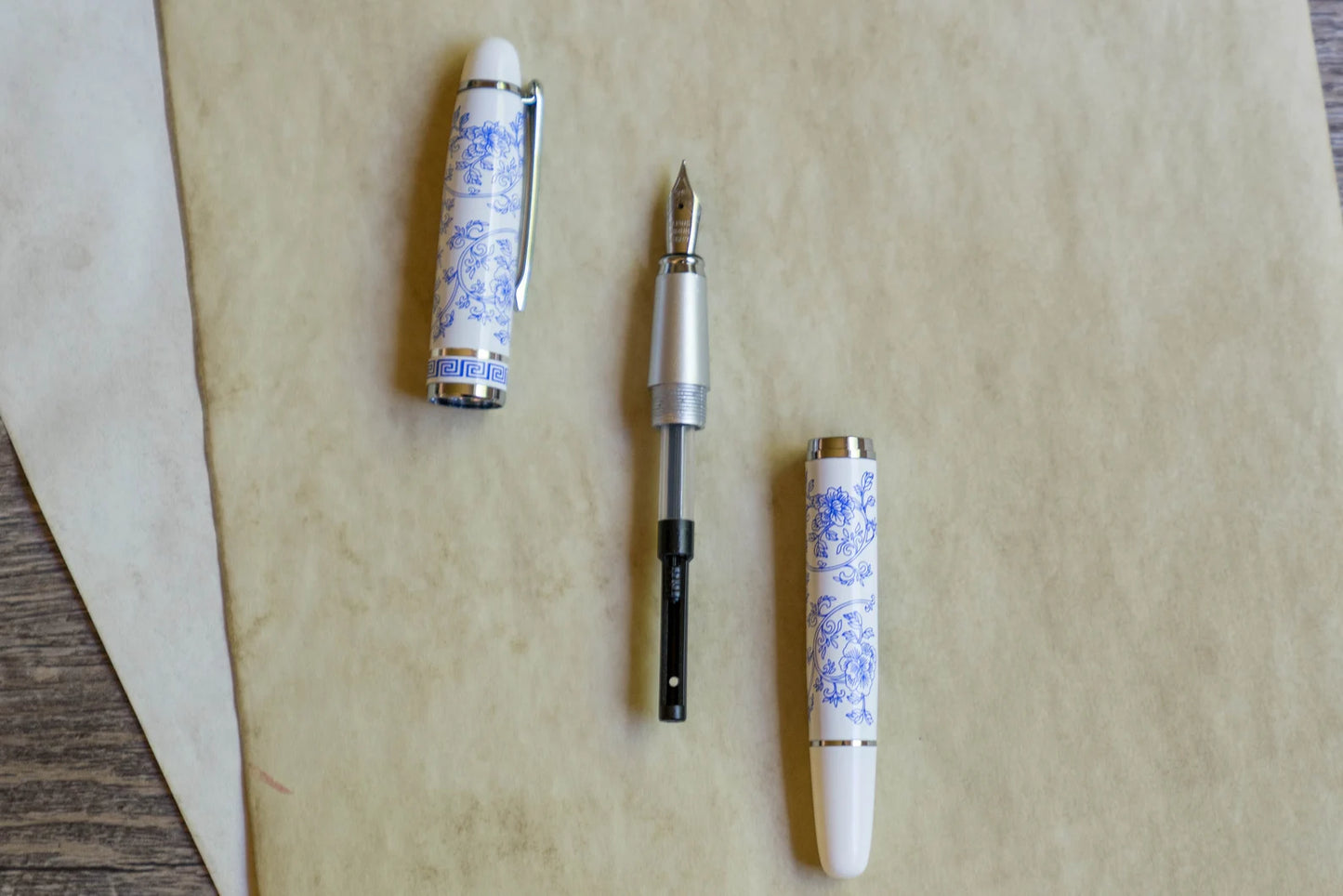 Second Blue White Floral Fountain Pen - B Grade Blooming Beauty