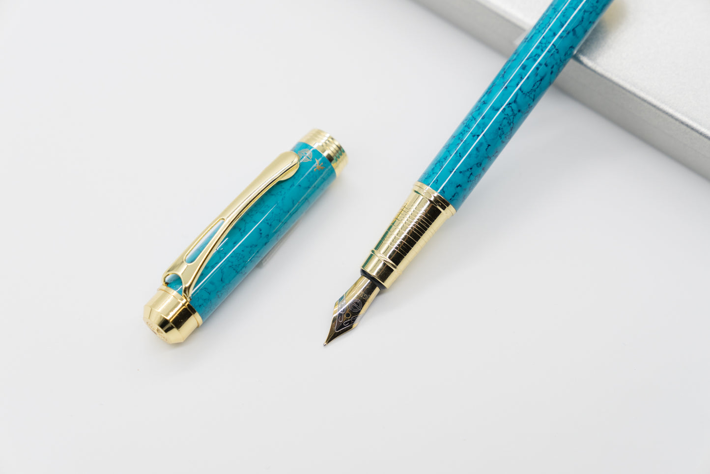 Teal Oasis - Blue Marble with Gold Detailing Fountain Pen