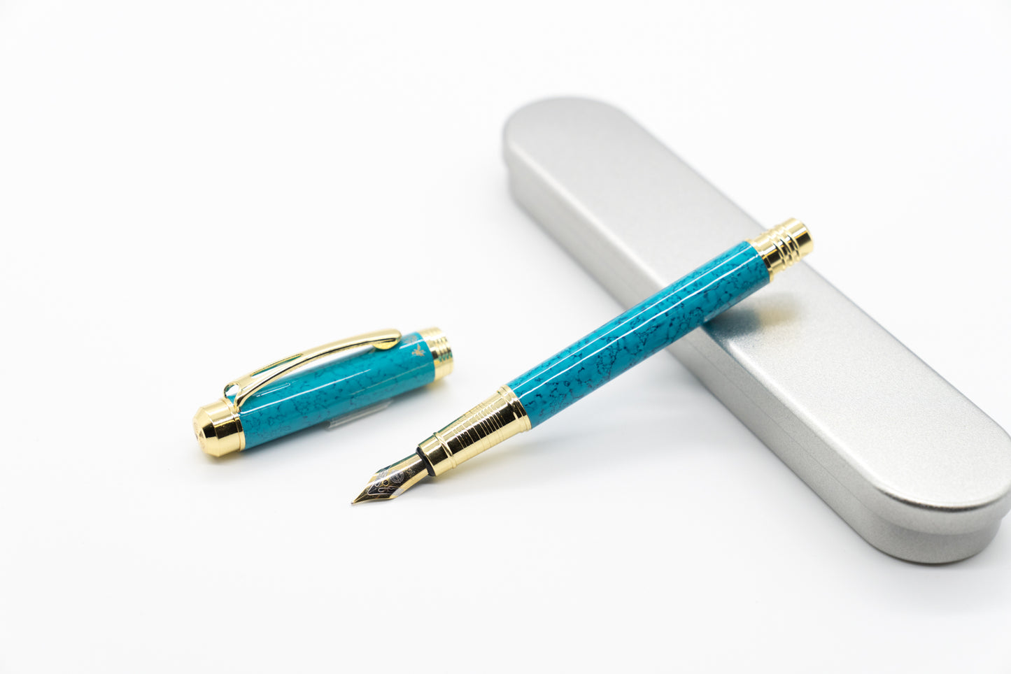 Teal Oasis - Blue Marble with Gold Detailing Fountain Pen