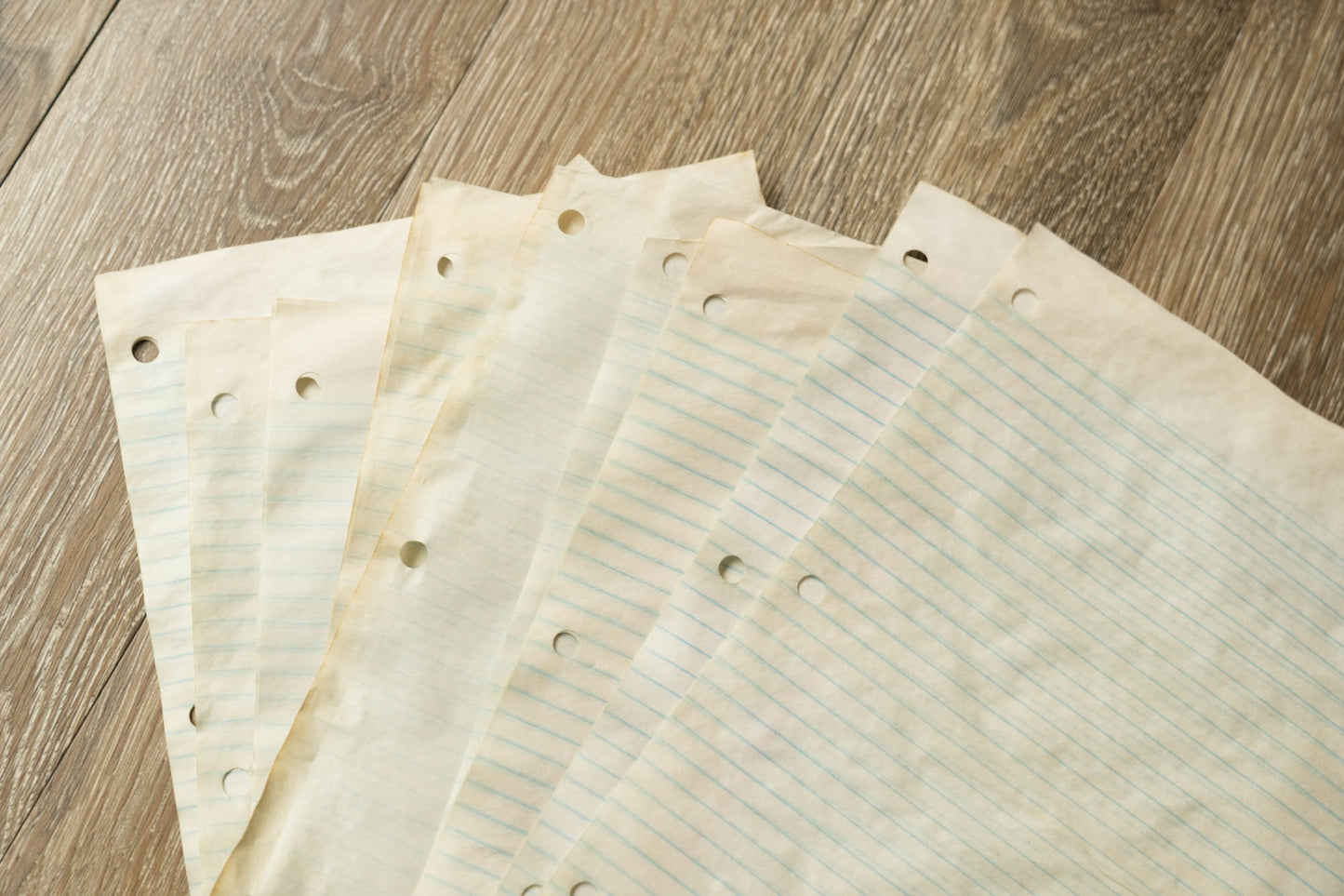 Detailed photo of Lined Coffee Dyed Lined paper Flat Lay on a wooden table