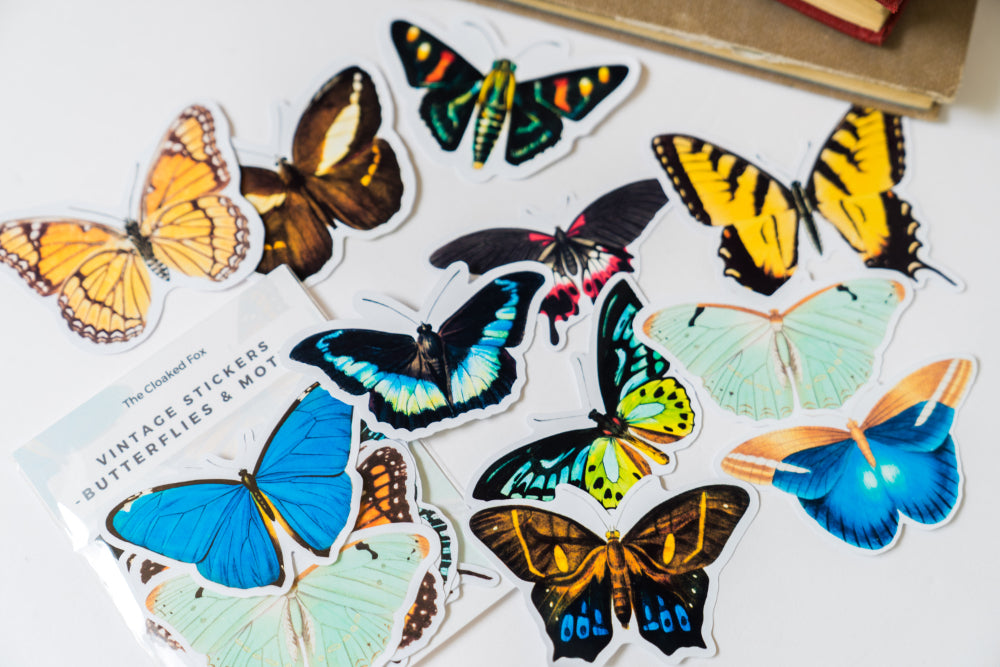 Vintage Butterfly Sticker Pack - 14 Cute Floral Stickers