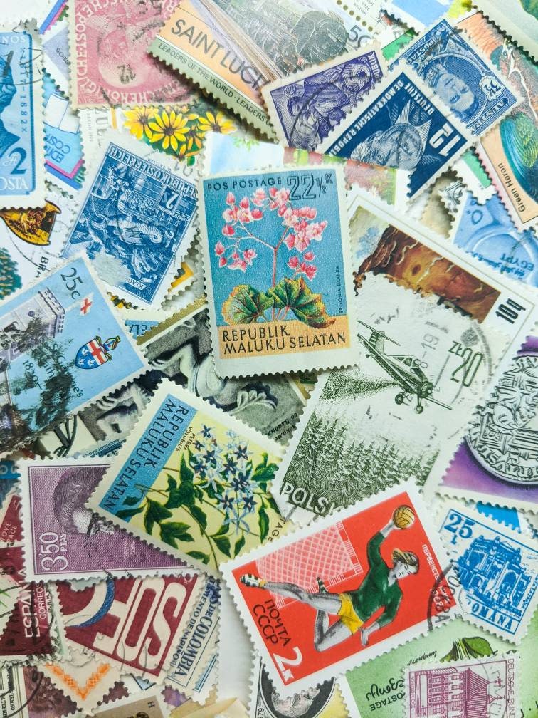 Vintage Worldwide Cancelled Postage Stamp Collection - Ephemera for Junk Journals