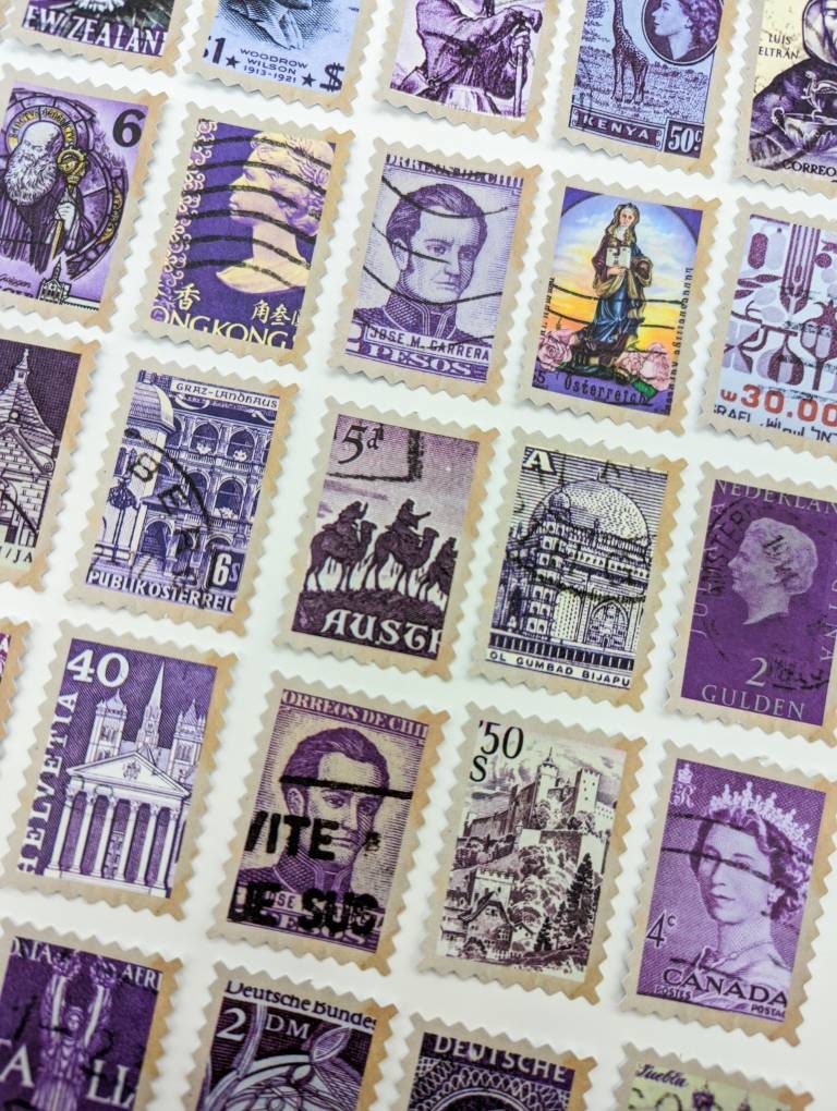 Purple Vintage Stamp Stickers - Bullet Journal  Junk Journal Accessories