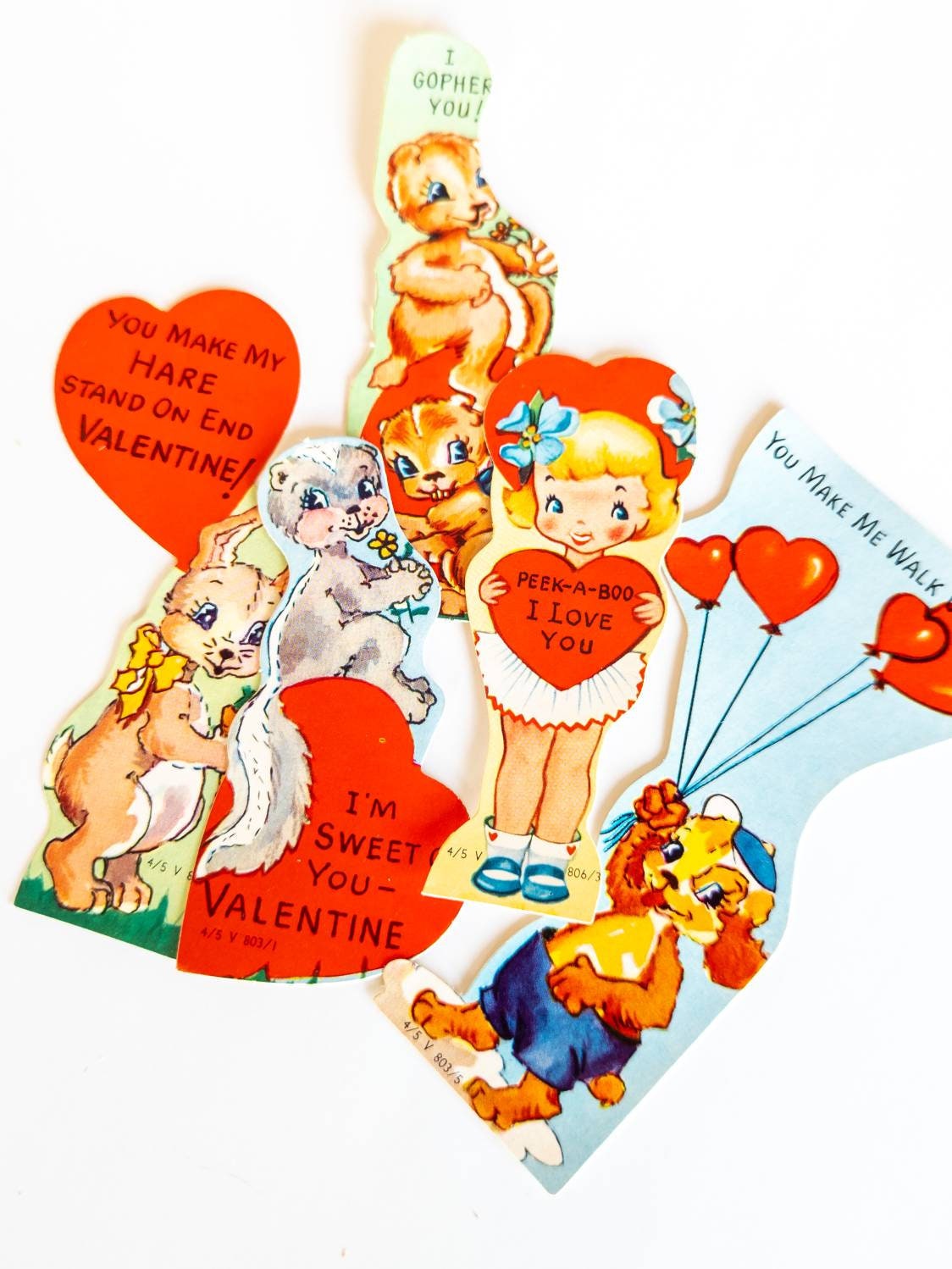 Vintage Valentines Day Cards - 1950s Unused Set of 5 for Kids