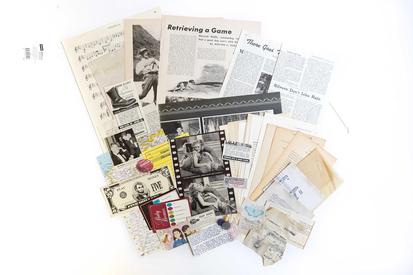 Vintage Ephemera Pack - 50 pc Junk Journal Collage Kit with Old Book Pages  Sheet Music