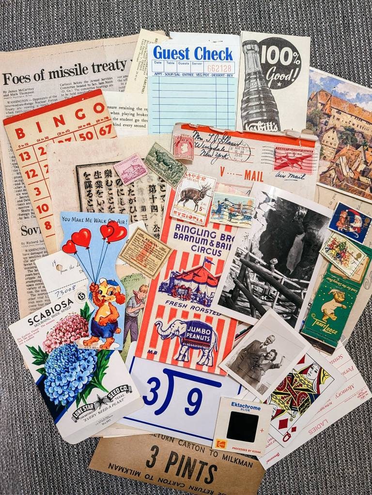 Vintage Ephemera Pack - 50 pc Junk Journal Collage Kit with Old Book Pages  Sheet Music