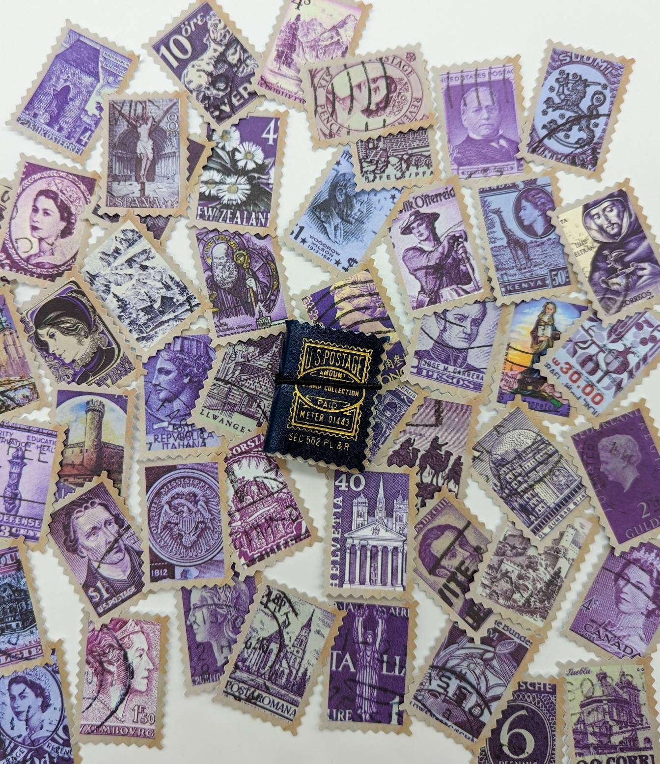Purple Vintage Stamp Stickers - Bullet Journal  Junk Journal Accessories