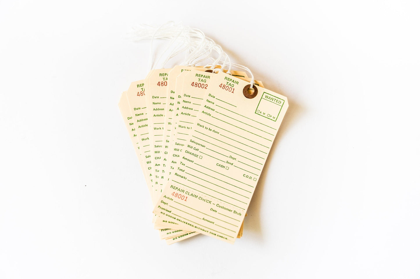 Numbered Repair Tags - Vintage Manila Paper Embellishments for Crafting