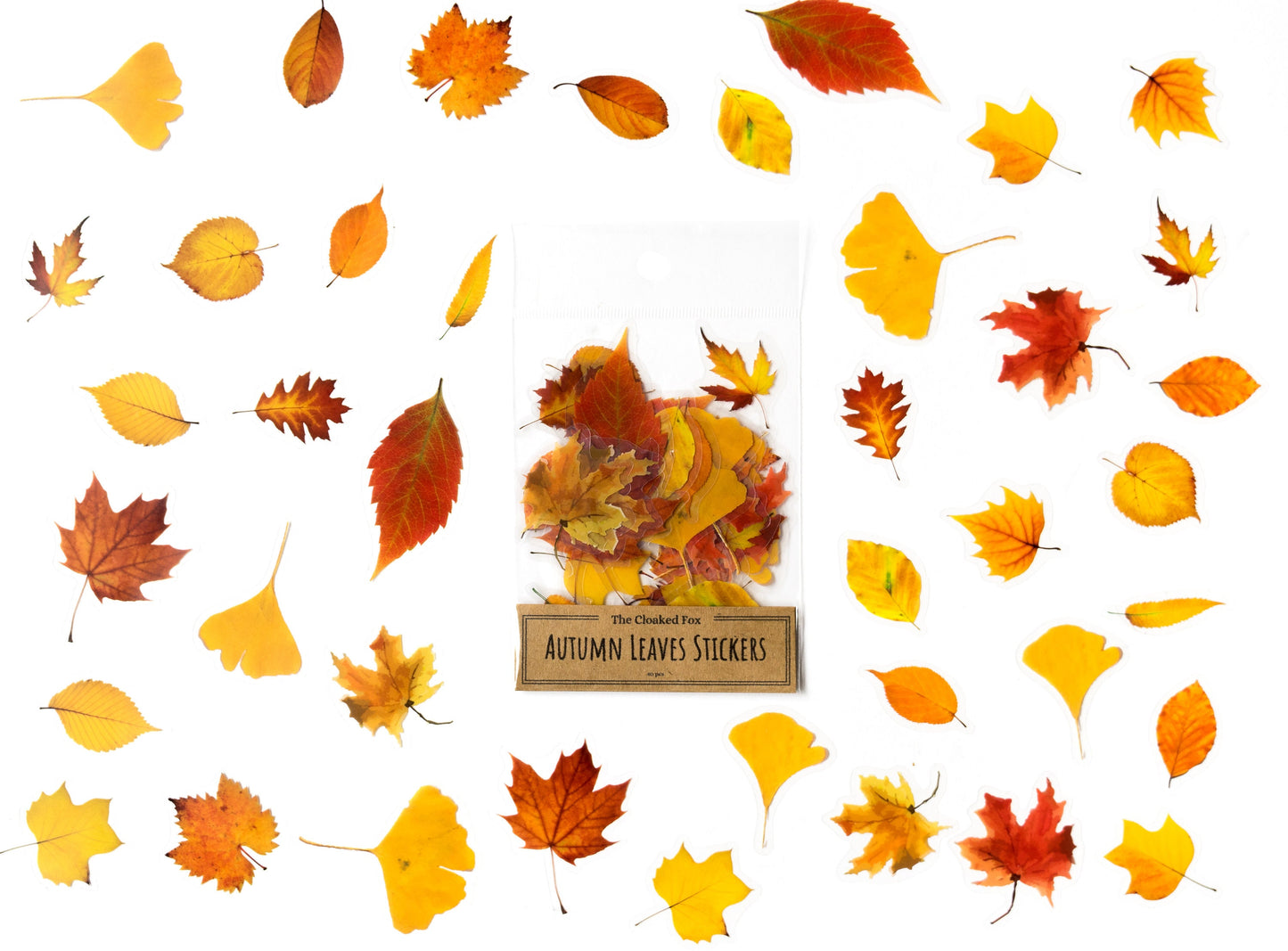 Autumn Leaves Sticker Pack - Clear Maple Fall Botanical Stickers for Journals