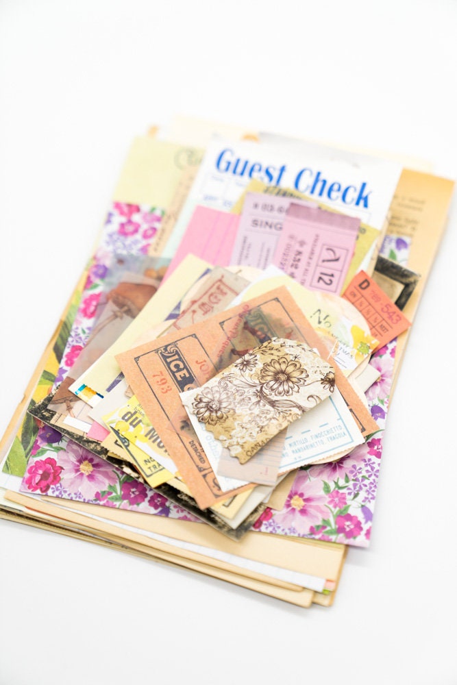 Vintage Ephemera Grab Bag - Junk Journal Kit with Old Book Pages  Maps