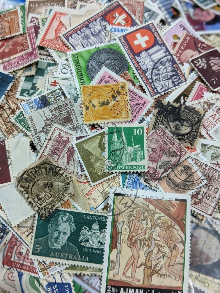 Vintage Worldwide Cancelled Postage Stamp Collection - Ephemera for Junk Journals