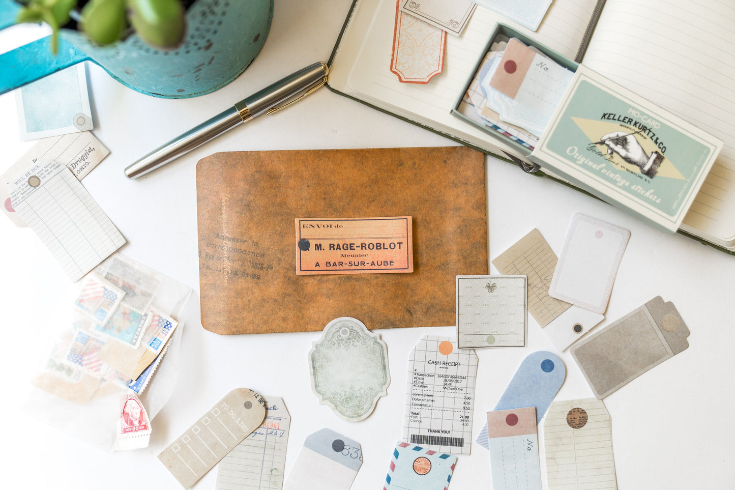 Vintage Happy Mail Stickers - Scrapbooking Junk Journal  Stationery Pack