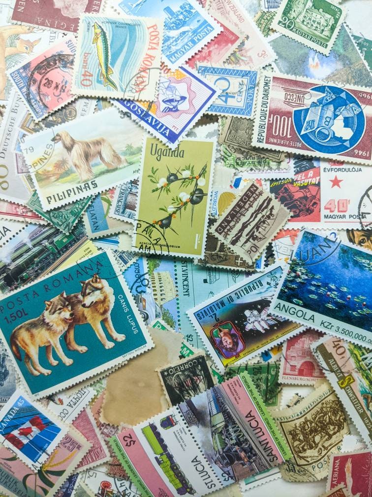 Vintage Worldwide Cancelled Postage Stamp Collection - Ephemera for Junk Journals