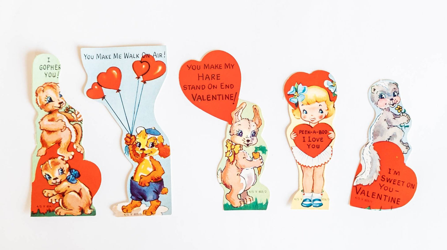 Vintage Valentines Day Cards - 1950s Unused Set of 5 for Kids