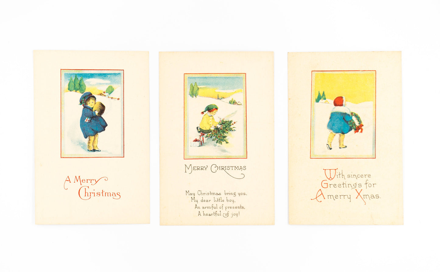 Antique Christmas Postcards Set - Vintage Holiday Stationery Set of 3