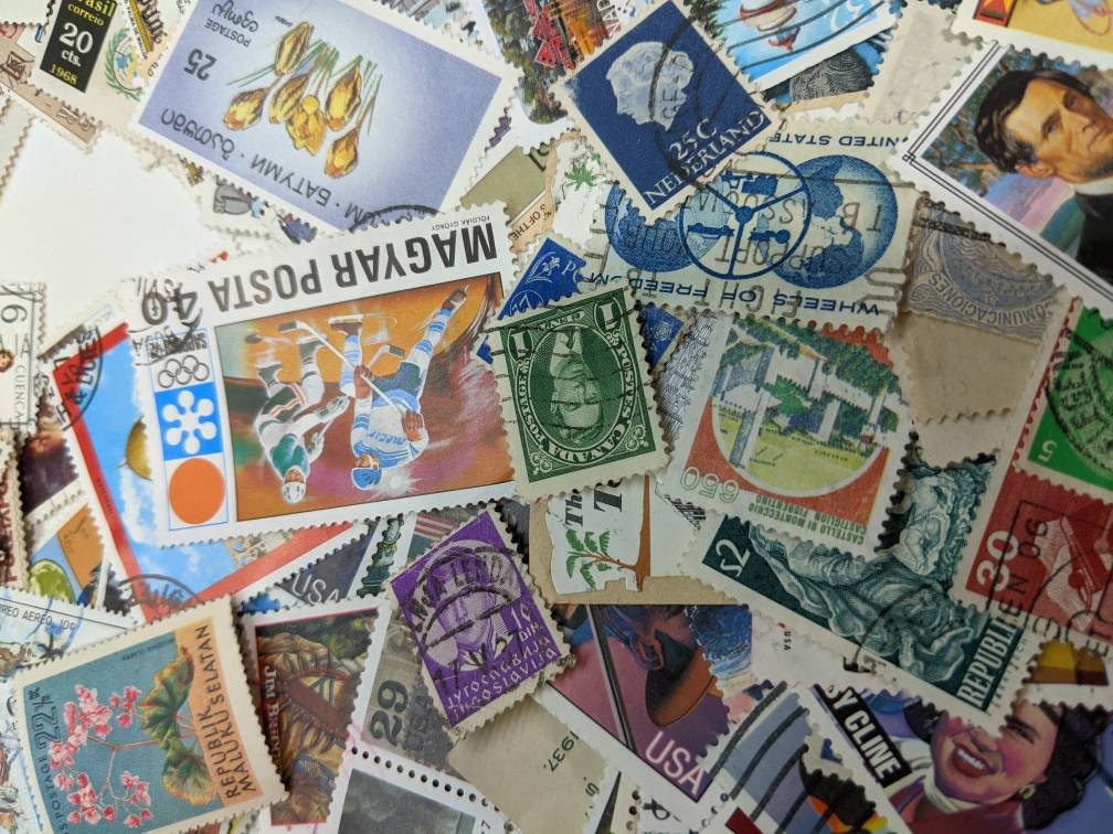 Vintage Worldwide Cancelled Postage Stamp Collection - Ephemera for Junk Journals