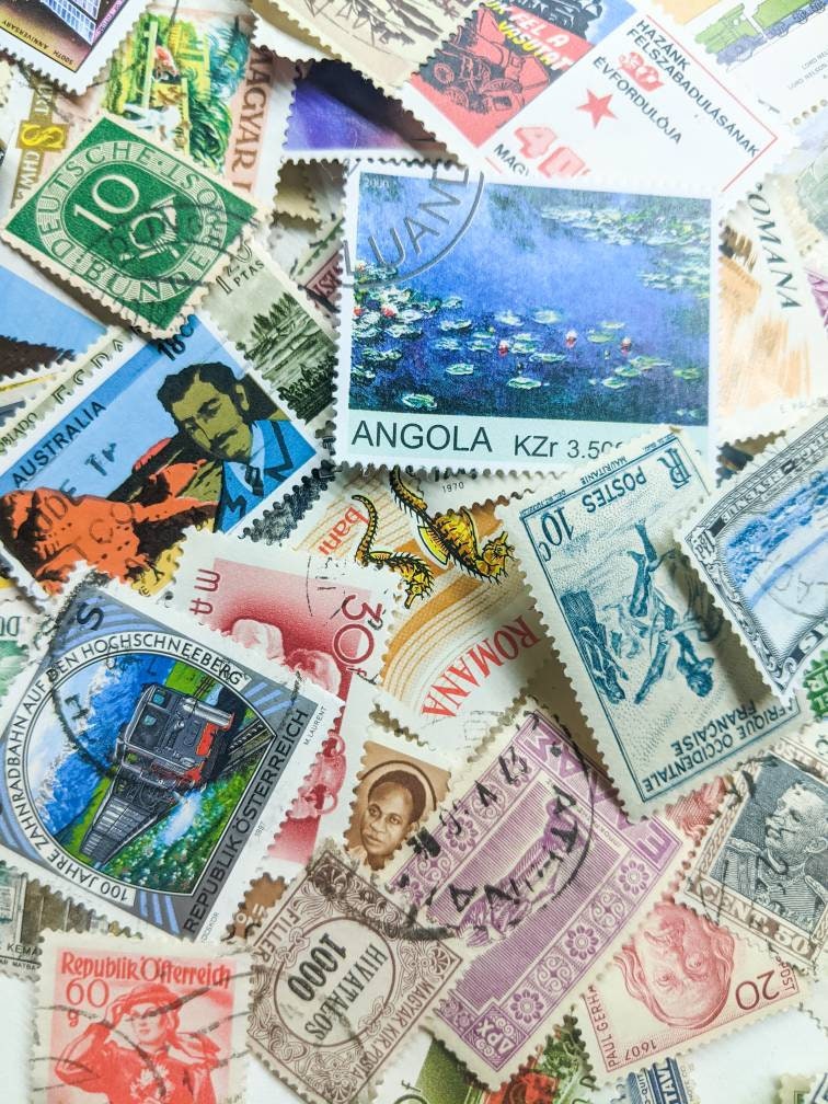 Vintage Worldwide Cancelled Postage Stamp Collection - Ephemera for Junk Journals