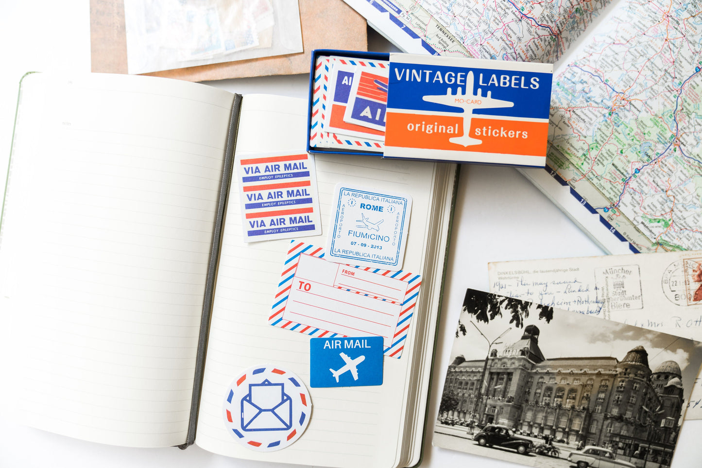 Vintage Airmail Stickers - Happy Mail Scrapbooking Pack