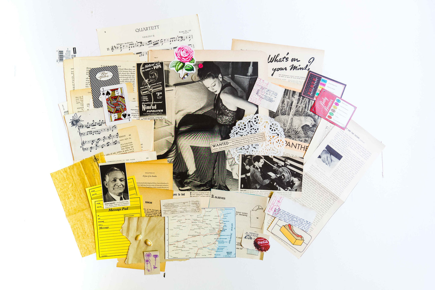 Vintage Ephemera Pack - 50 pc Junk Journal Collage Kit with Old Book Pages  Sheet Music