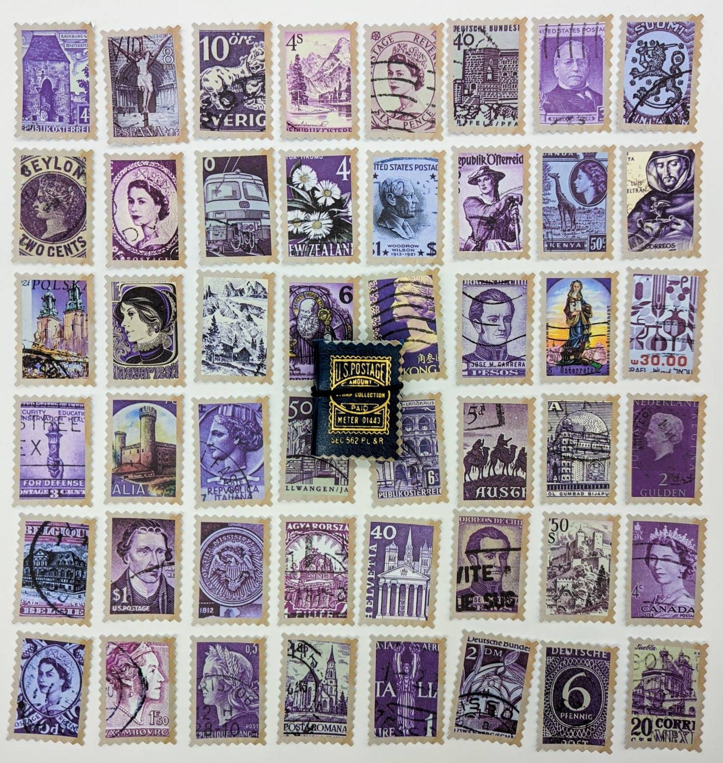 Purple Vintage Stamp Stickers - Bullet Journal  Junk Journal Accessories