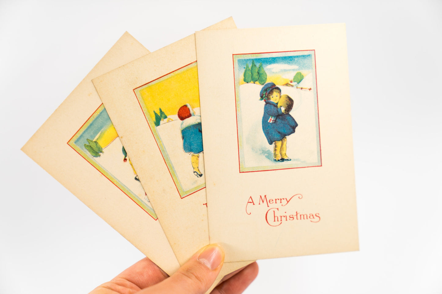 Antique Christmas Postcards Set - Vintage Holiday Stationery Set of 3