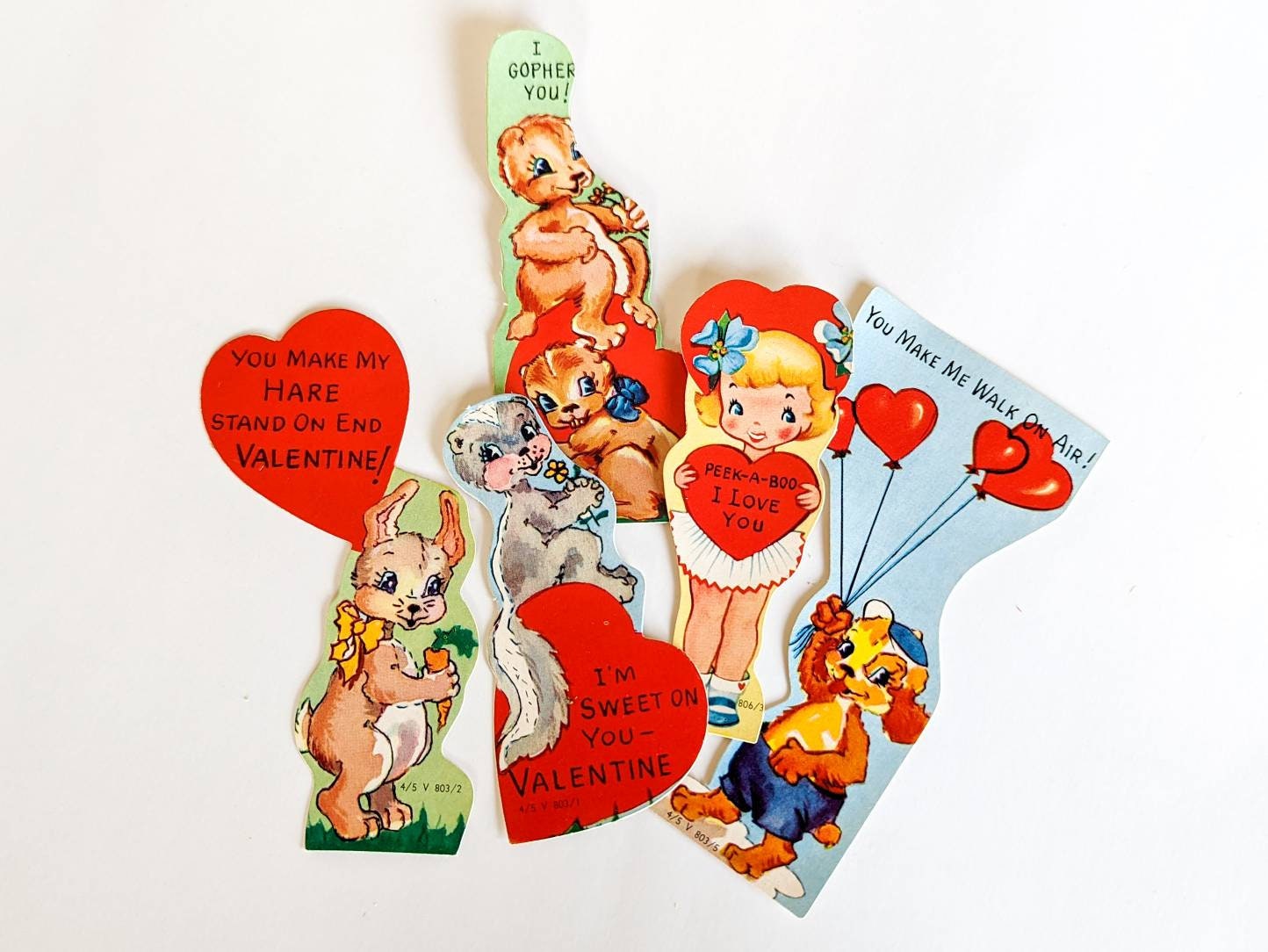 Vintage Valentines Day Cards - 1950s Unused Set of 5 for Kids