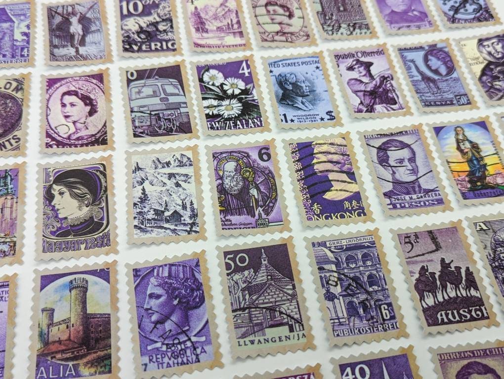 Purple Vintage Stamp Stickers - Bullet Journal  Junk Journal Accessories