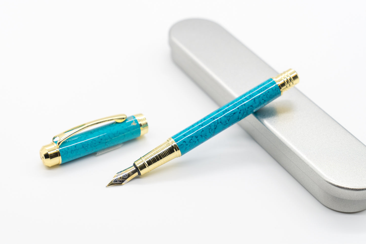 Teal Oasis - Blue Marble with Gold Detailing Fountain Pen